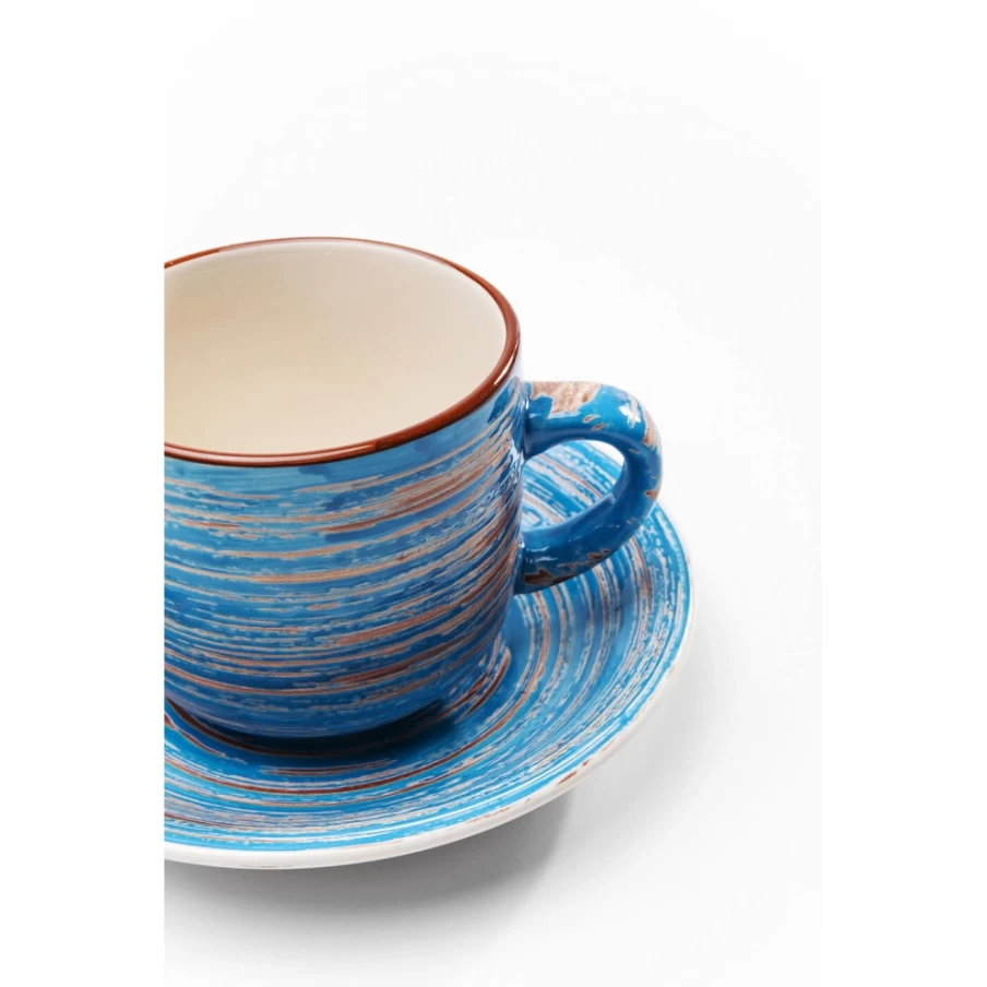 KARE Design Modern Blue Swirl Coffee Cup Set - 2 Piece Ceramic Mugs for Espresso & Tea
