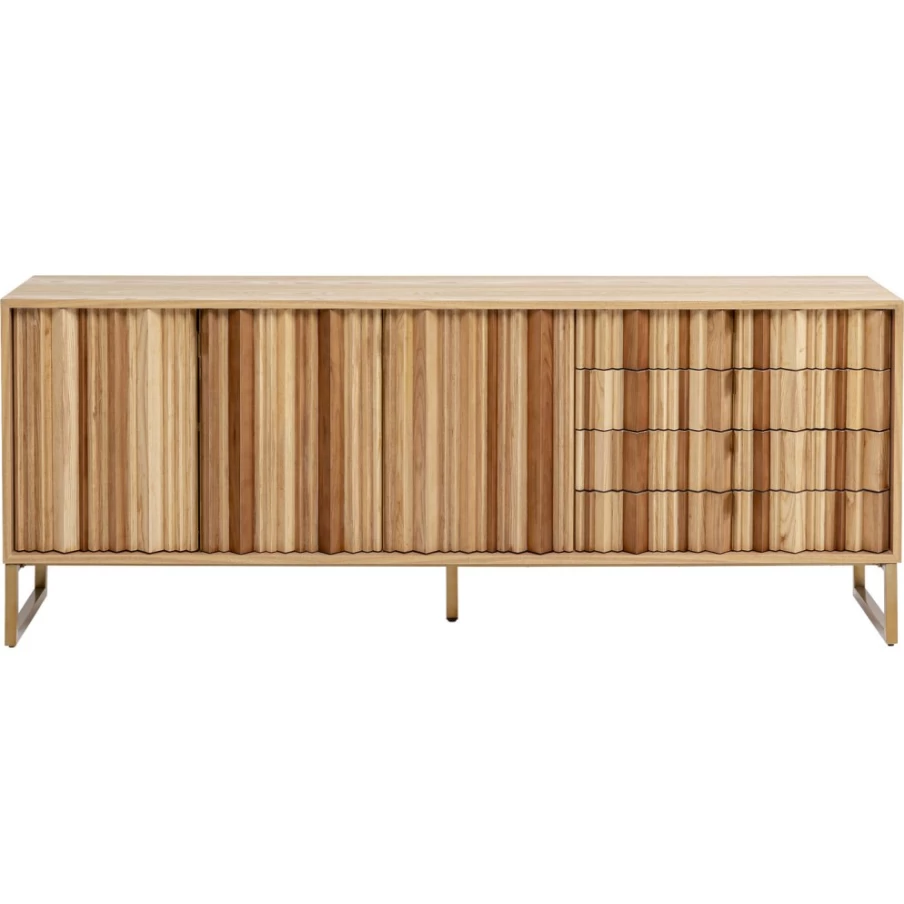 KARE Design Modern Sideboard with Concertina Doors, Natural Wood Finish, 186cm x 74cm Storage Cabinet