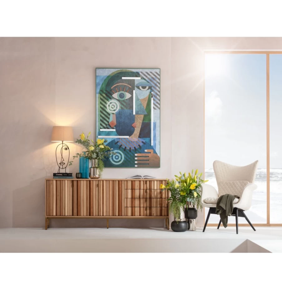 KARE Design Modern Sideboard with Concertina Doors, Natural Wood Finish, 186cm x 74cm Storage Cabinet