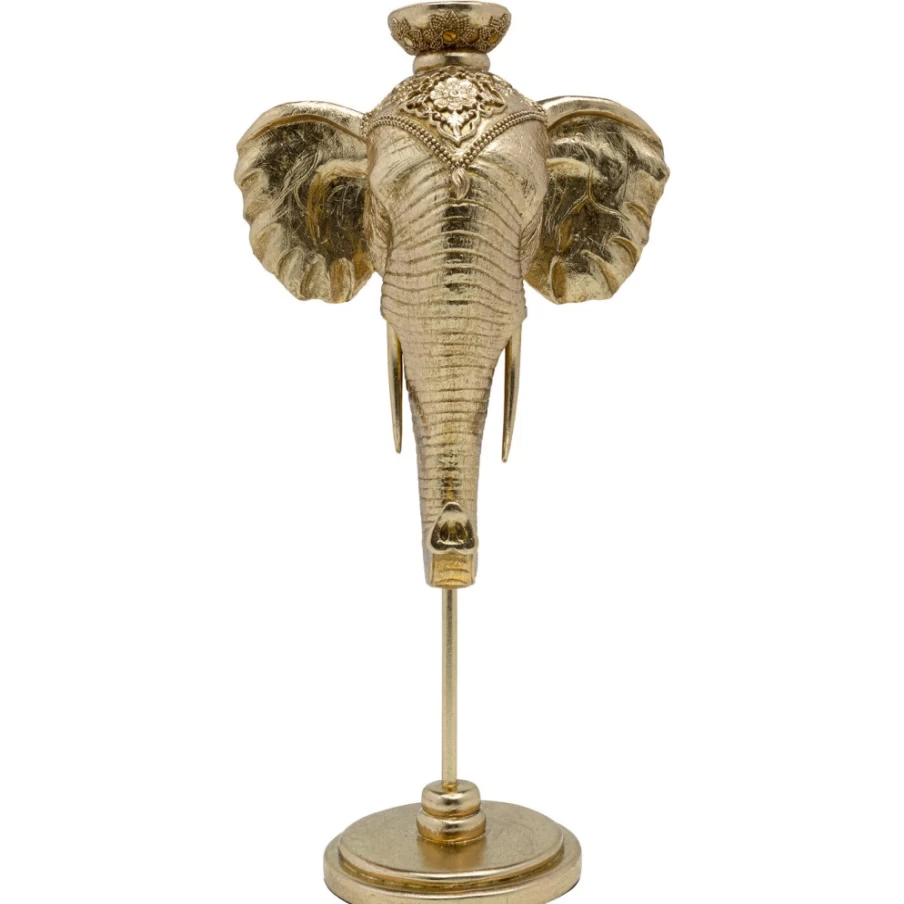KARE Design Gold Elephant Head Candle Holder - 49cm Decorative Home Decor Statue