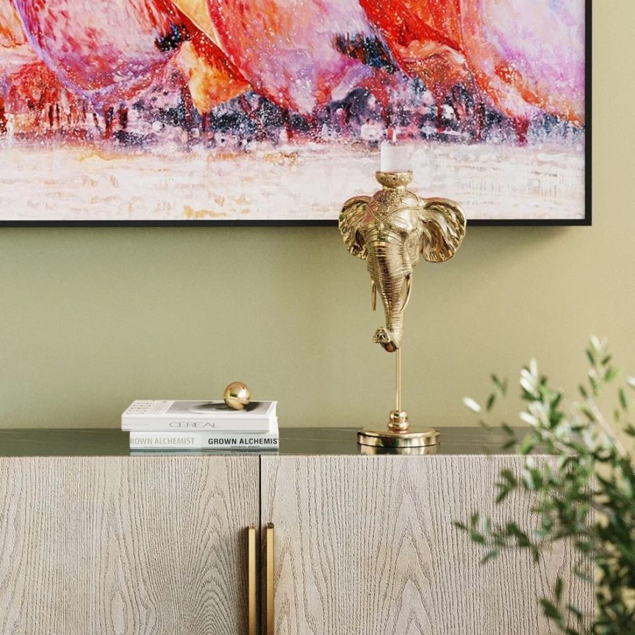 KARE Design Gold Elephant Head Candle Holder - 49cm Decorative Home Decor Statue