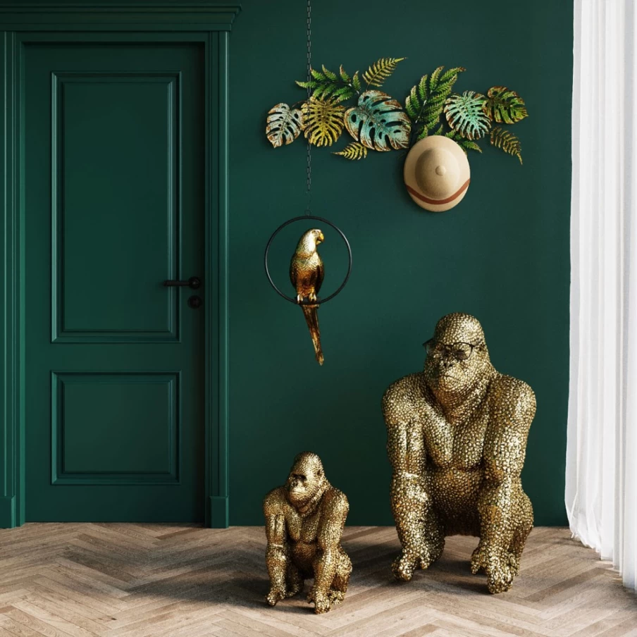 "KARE Design Modern Gold Gorilla Statue - 80cm Tall Decorative Figurine for Home & Garden"
