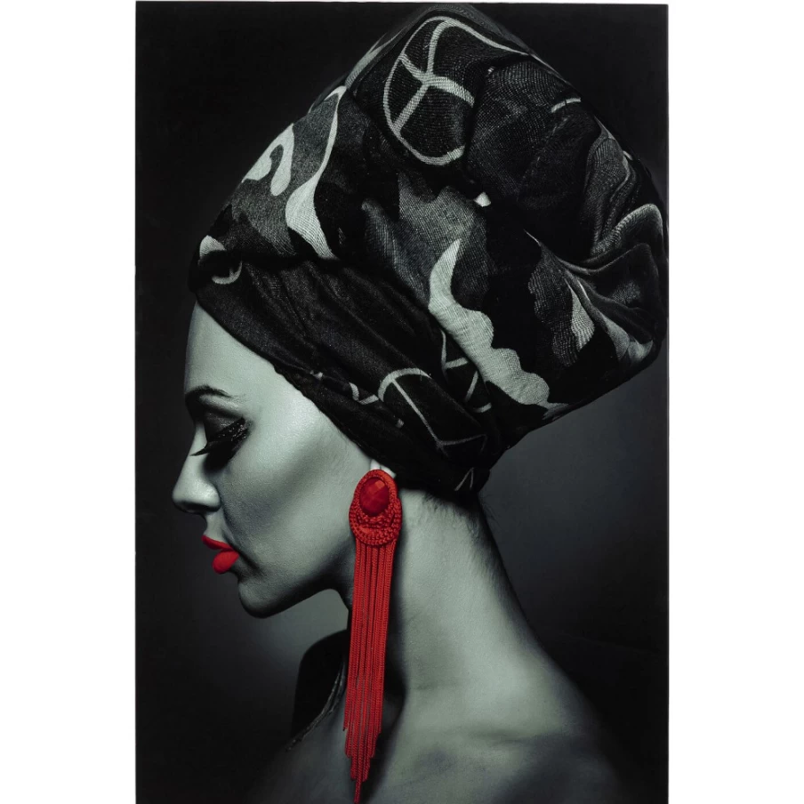 KARE Design Red Picture Glass Lady Earrings Wall Art 80x120cm Modern Home Decor