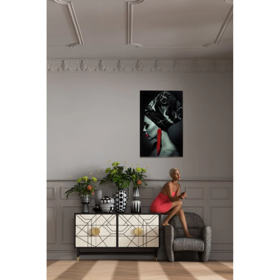 KARE Design Red Picture Glass Lady Earrings Wall Art 80x120cm Modern Home Decor