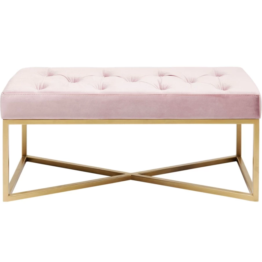 KARE Design Modern Brass Bench with Rose Gold Finish - 90cm x 40cm Crossover Style Seating Furniture
