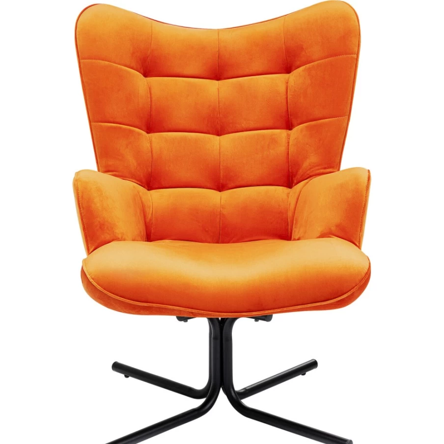 "KARE Design Oscar Velvet Swivel Armchair in Orange – Modern Rotating Lounge Chair"