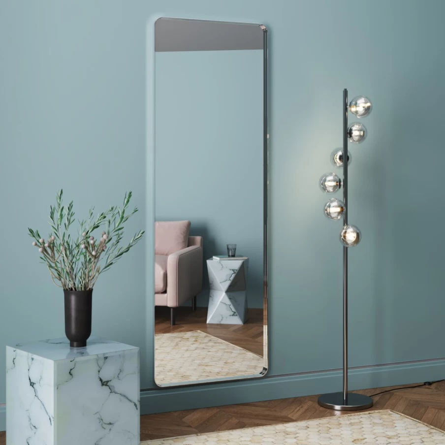 "KARE Design Modern Curvy Chrome Mirror 70x200cm - Stylish Decorative Wall Mirror"