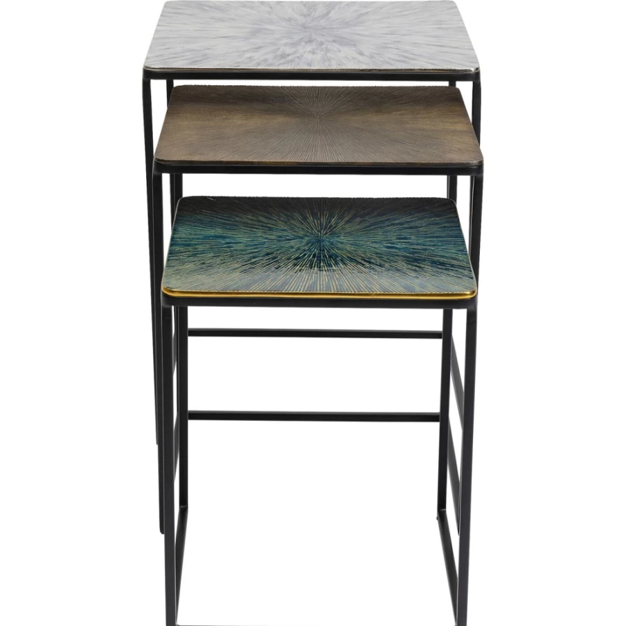 KARE Design Modern Square Side Table Set of 3 - Ray Collection Stylish Nesting Tables for Living Room