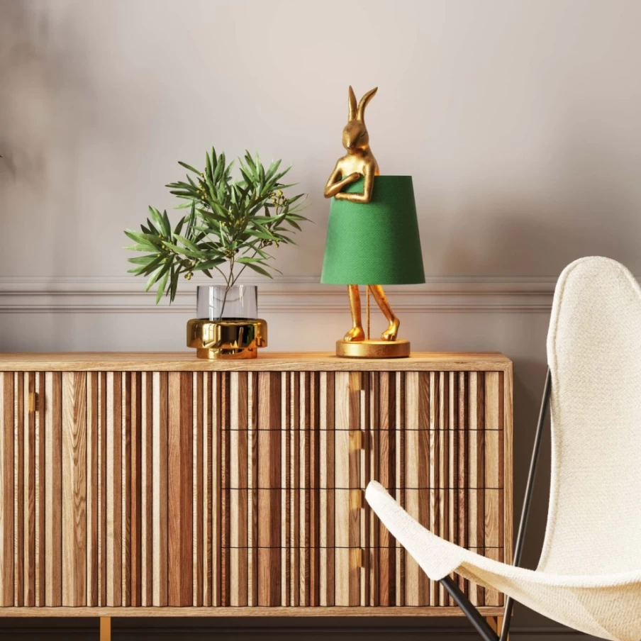 KARE Design Modern Gold & Green Rabbit Table Lamp - 68cm Tall Animal Decor Lighting