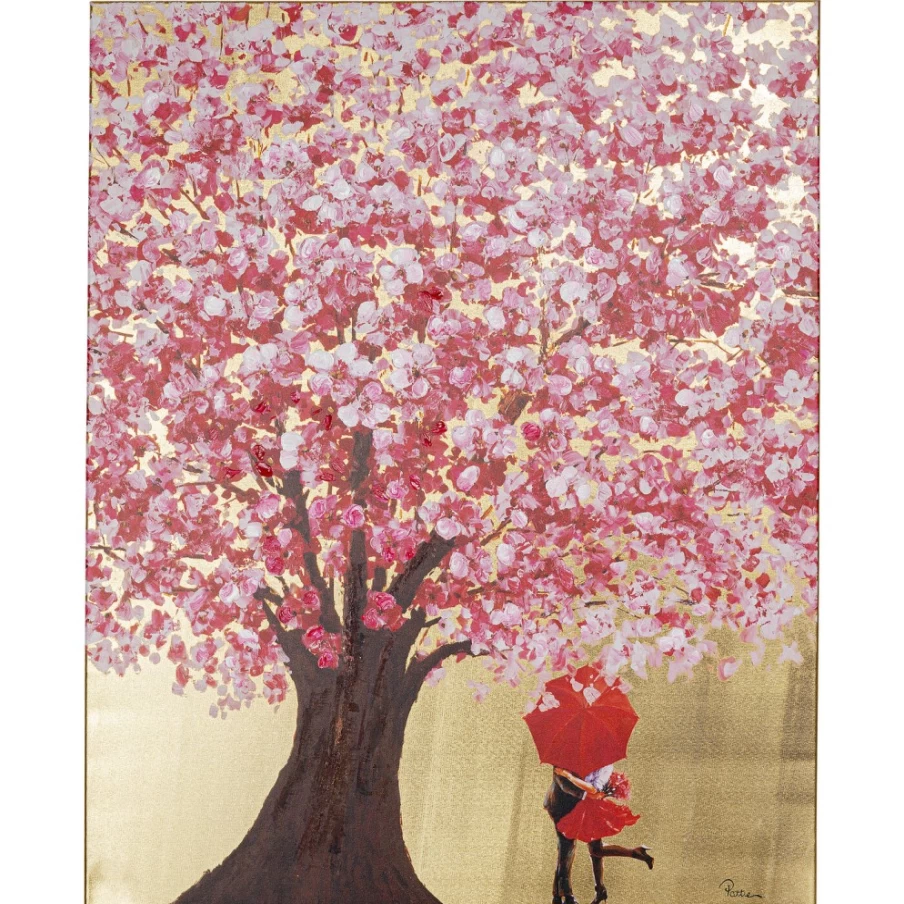 "KARE Design Gold and Pink Floral Art Print - Romantic Couple Picture, 80x100cm Wall Decor"