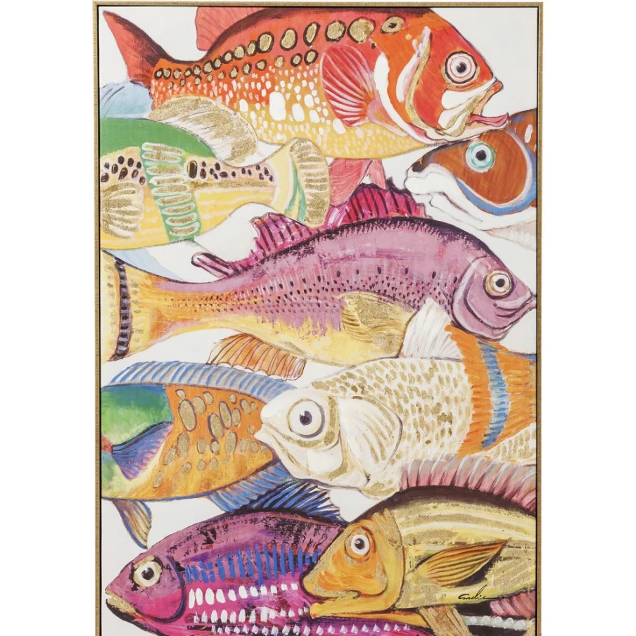 "KARE Design Modern Abstract Fish Art Print - Picture Touched Meeting One - 75x100cm Wall Decor"