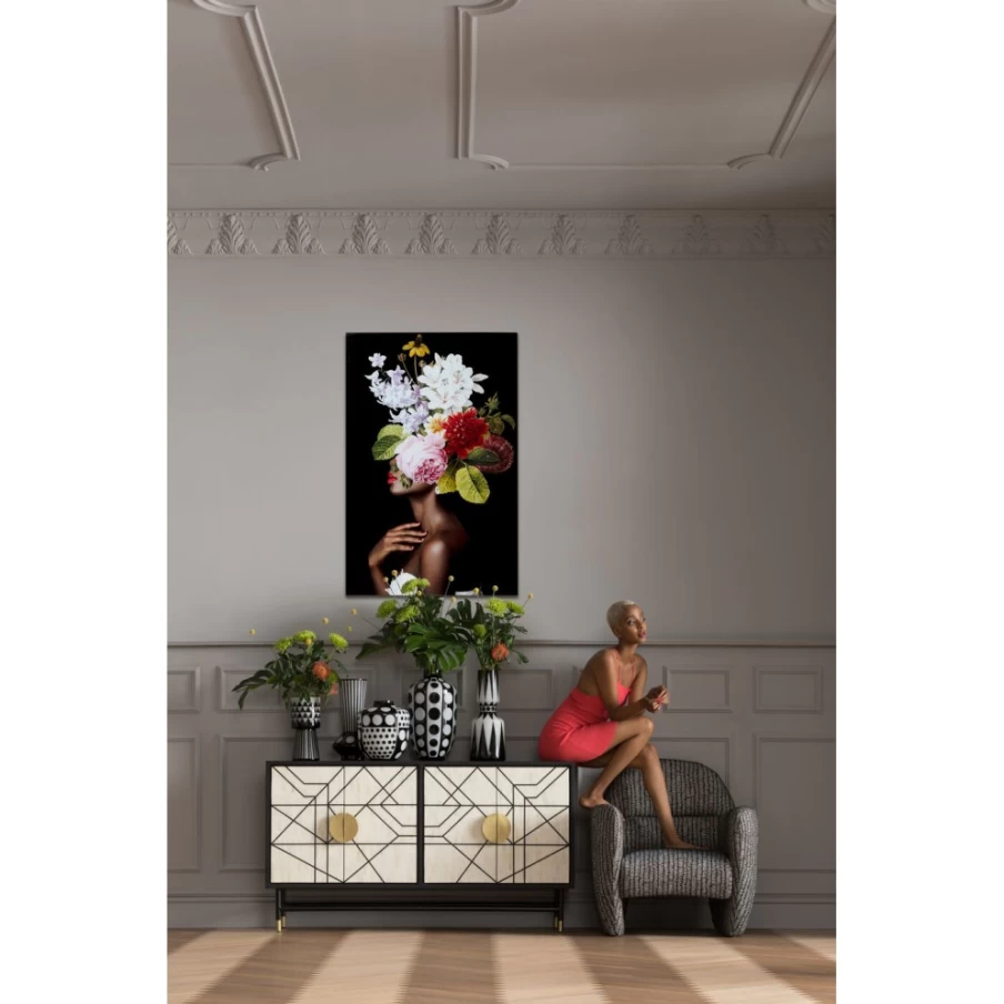 KARE Design Modern Glass Floral Art Picture - Ms. Bouquet Framed Wall Decor 80x120cm