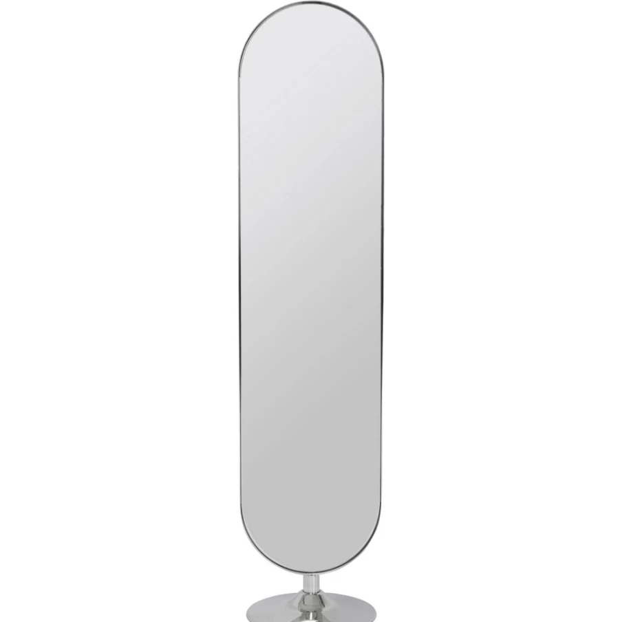 KARE Design Modern Curved Floor Mirror - 40x170cm Chrome Finish Full-Length Standing Mirror for Home Decor