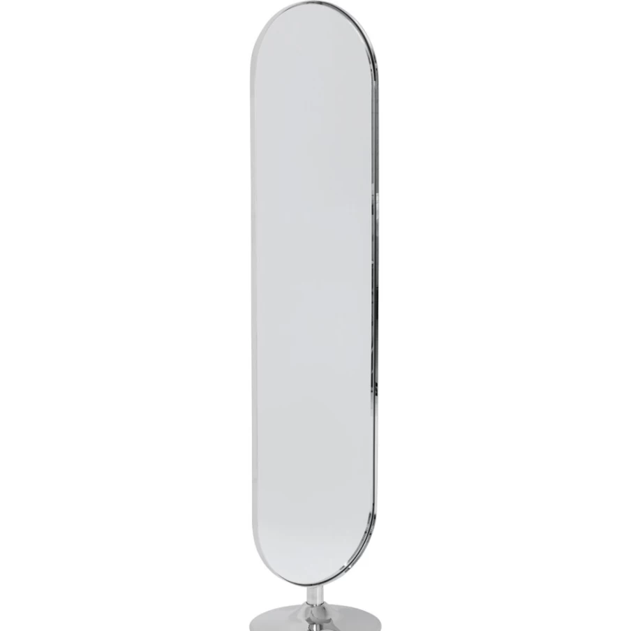 KARE Design Modern Curved Floor Mirror - 40x170cm Chrome Finish Full-Length Standing Mirror for Home Decor