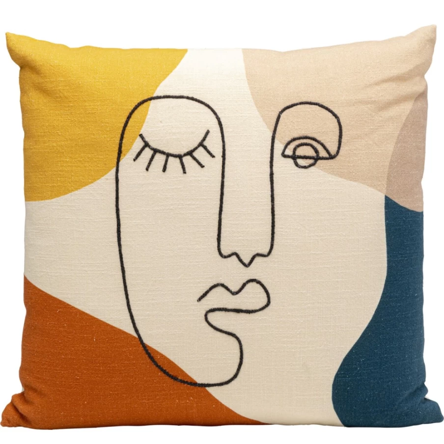 KARE Design Modern Abstract Cushion Cover 50x50 cm Multi-Color Face Art Pillow Case
