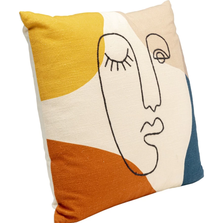 KARE Design Modern Abstract Cushion Cover 50x50 cm Multi-Color Face Art Pillow Case