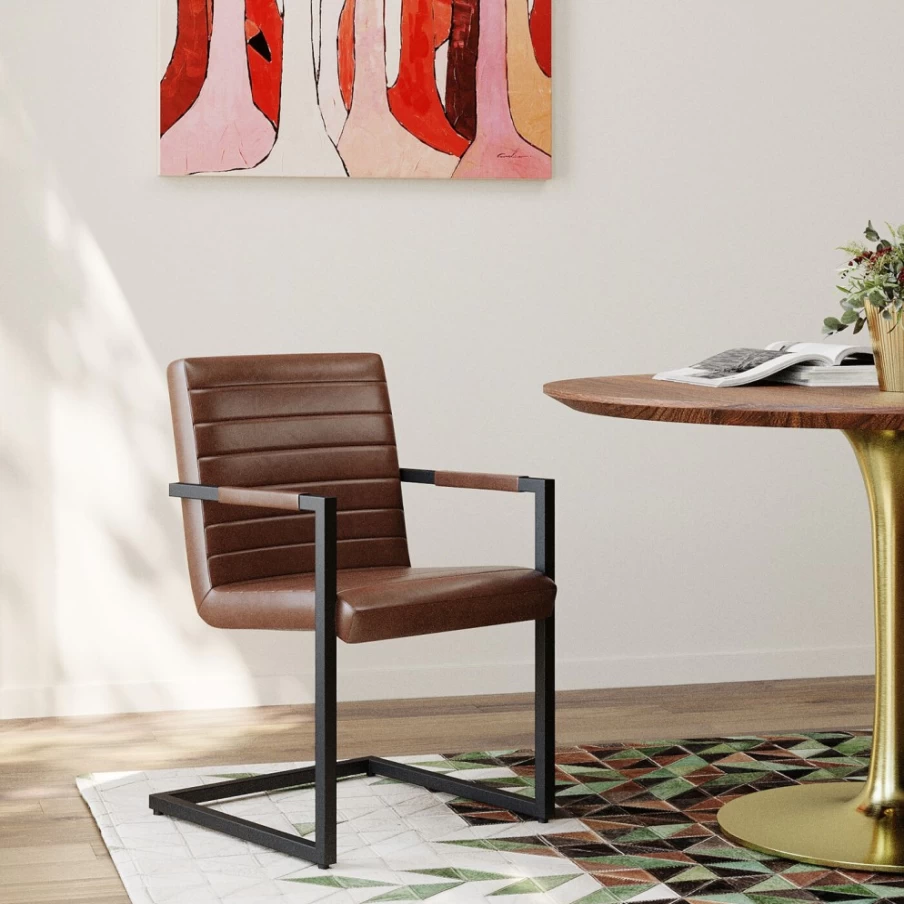 KARE Design Lola Cantilever Leather Armchair in Brown – Modern Suspension Chair for Living Room