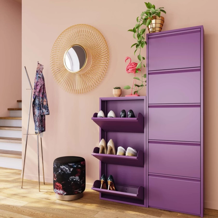 KARE Design Shoe Storage Container Caruso 3 - Purple, Modern Organizer for Closet