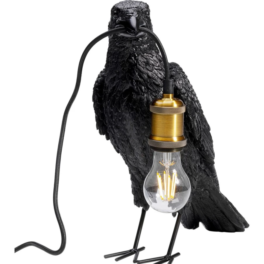 KARE Design Modern Crow Table Lamp - 34cm Matte Black Animal Sculpture Lighting for Home Decor