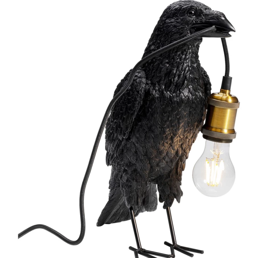 KARE Design Modern Crow Table Lamp - 34cm Matte Black Animal Sculpture Lighting for Home Decor
