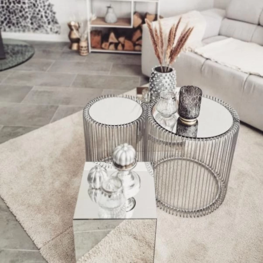 KARE Design Modern Silver Wire Side Table Set of 2 - Stylish End Tables for Living Room