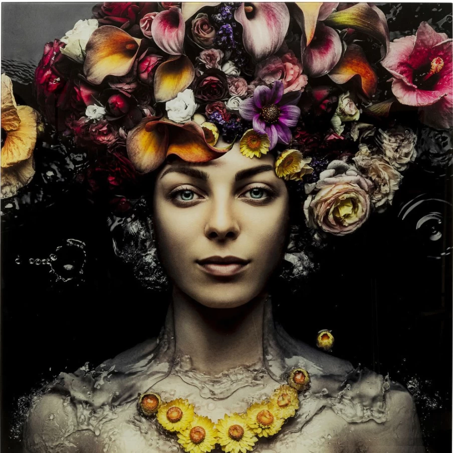 "KARE Design Modern Picture Glass Flower Art Lady Wall Decor 120x120 cm"