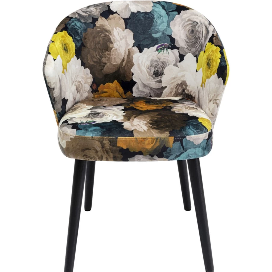 "KARE Design Armchair with Peony Floral Pattern in Yellow – Comfortable Upholstered Chair with Armrests"