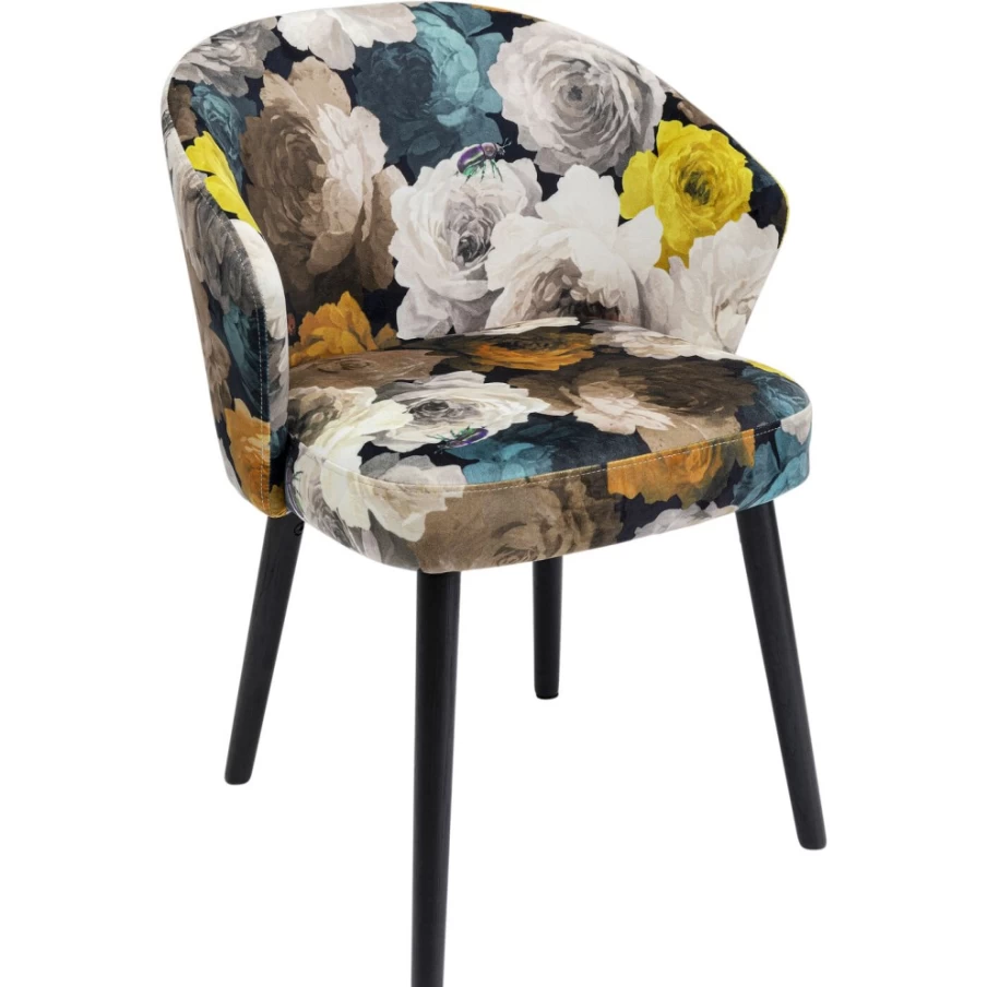 "KARE Design Armchair with Peony Floral Pattern in Yellow – Comfortable Upholstered Chair with Armrests"