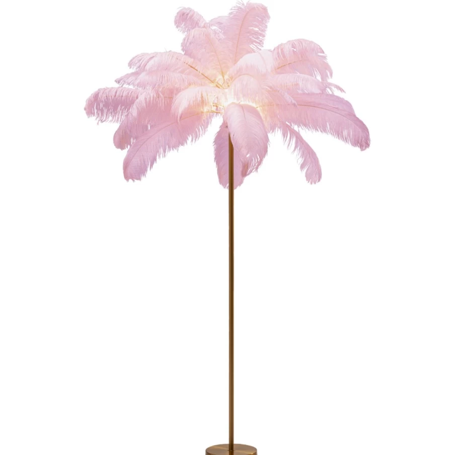 KARE Design Modern Feather Floor Lamp - 165cm Tall Pink Palm Leaf Standing Light for Living Room