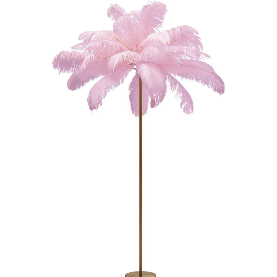 KARE Design Modern Feather Floor Lamp - 165cm Tall Pink Palm Leaf Standing Light for Living Room