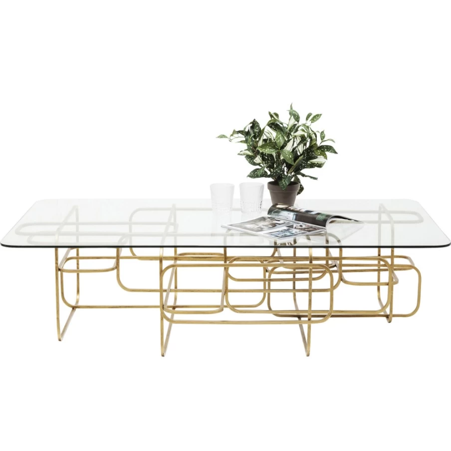 KARE Design Modern Gold Meander Coffee Table - 140cm x 80cm Rectangular Luxury Living Room Furniture