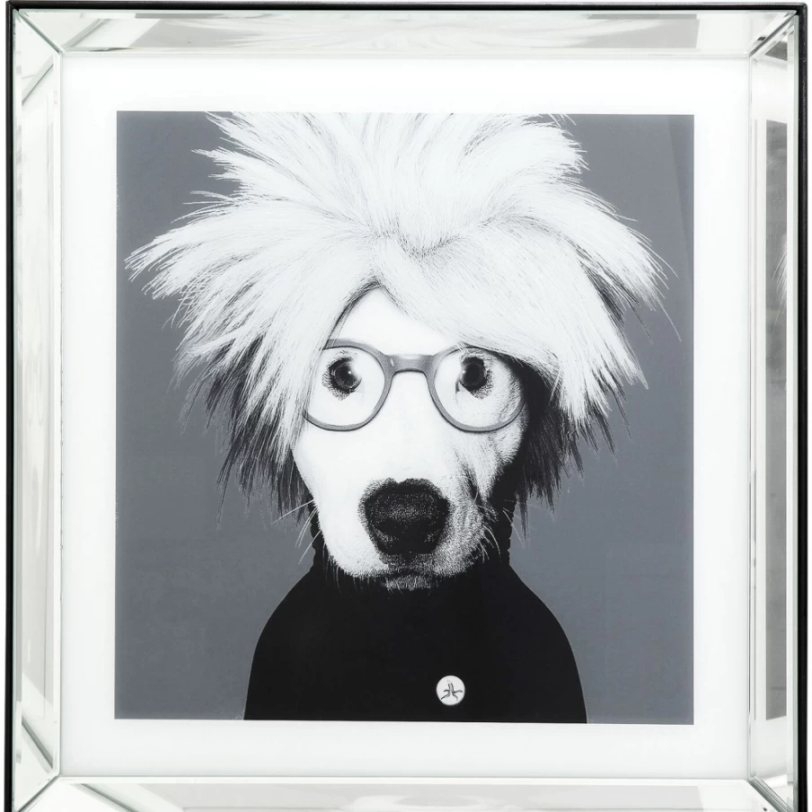 "KARE Design 60x60cm Modern Picture Frame Mirror with Dog Art - Wall Decor"