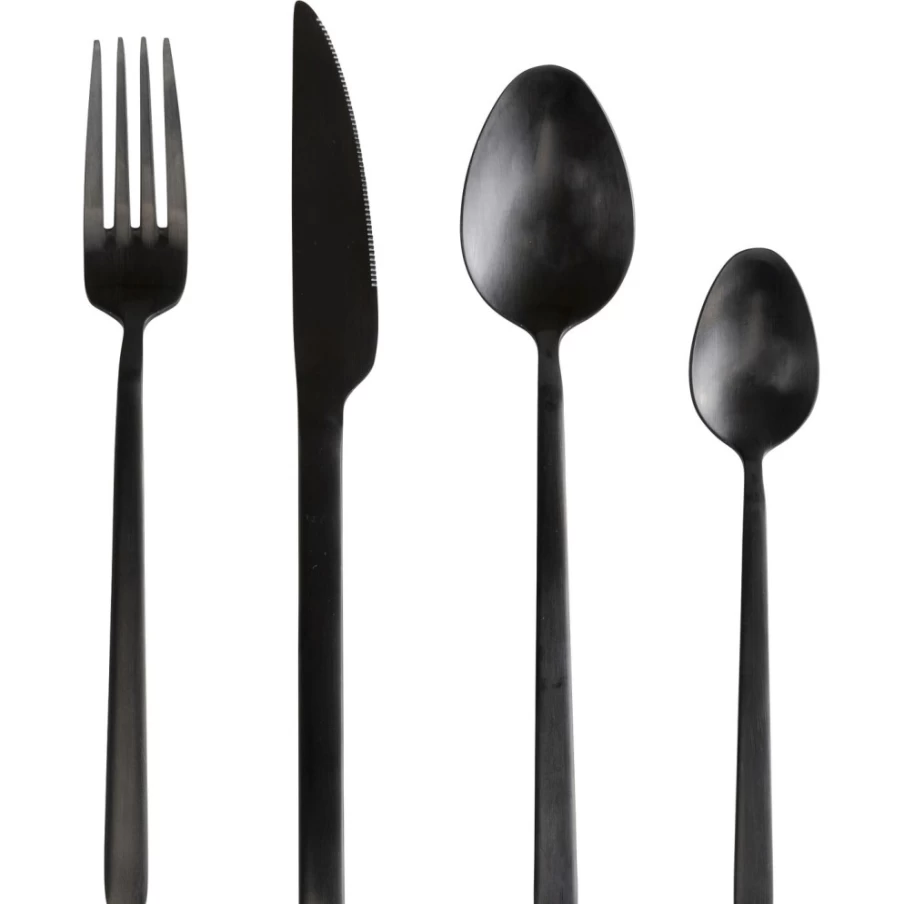 KARE Design Gloria Modern Matt Black Cutlery Set - 16-Piece Dining Utensils