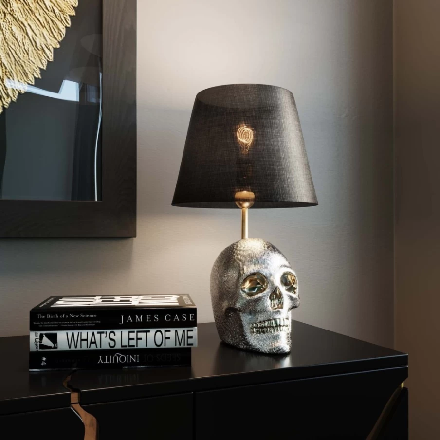 KARE Design Modern Skull Crystal Table Lamp - 44cm Gothic Decor LED Lighting for Home & Office