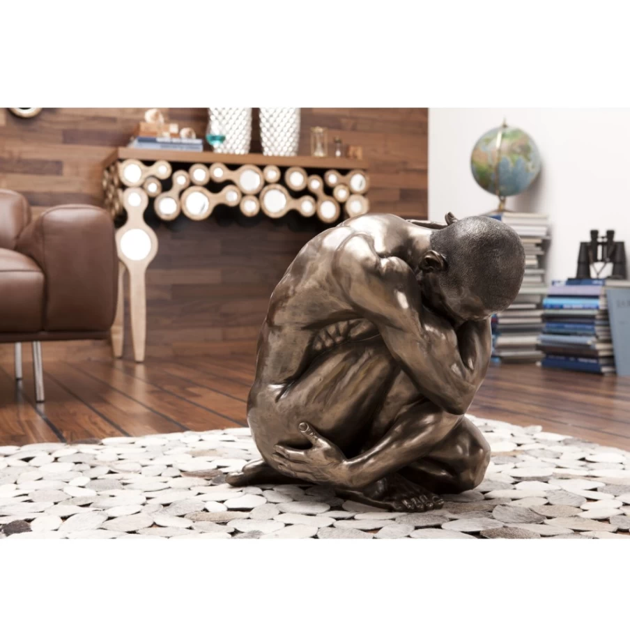 "KARE Design Bronze Nude Man Hug Sculpture 54cm Modern Deco Figurine"