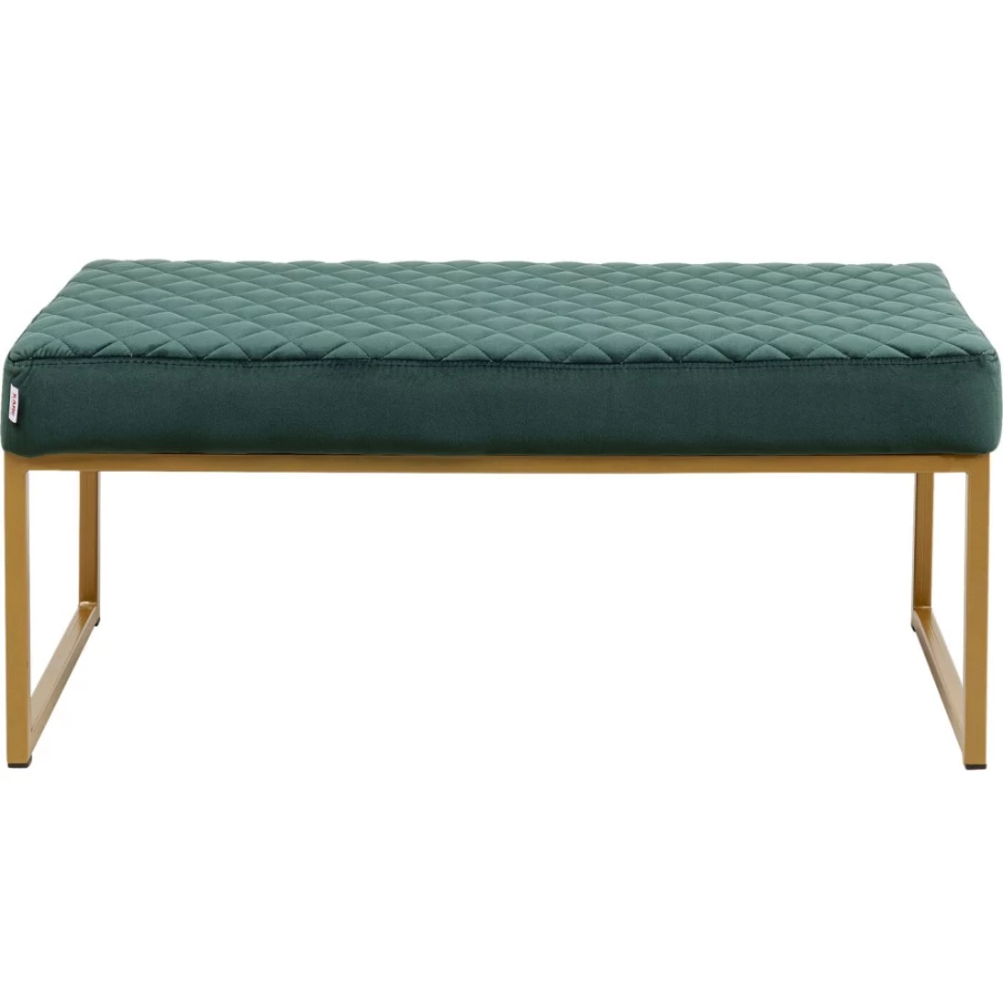 KARE Design Modern Bench with Smart Velvet Upholstery in Dark Green and Brass Legs, 90cm Wide