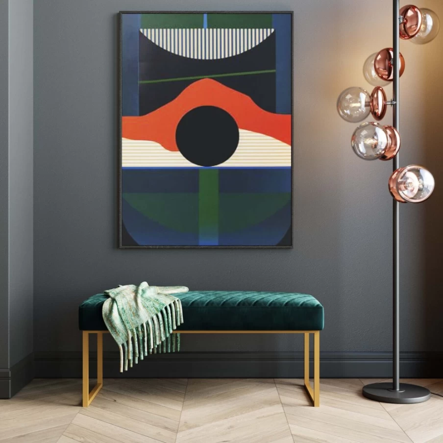 KARE Design Modern Bench with Smart Velvet Upholstery in Dark Green and Brass Legs, 90cm Wide