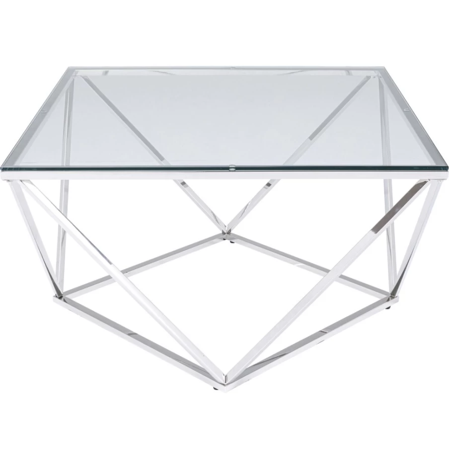 KARE Design Modern Cristallo Silver Glass Coffee Table 80x80cm Square Luxury Living Room Center Table