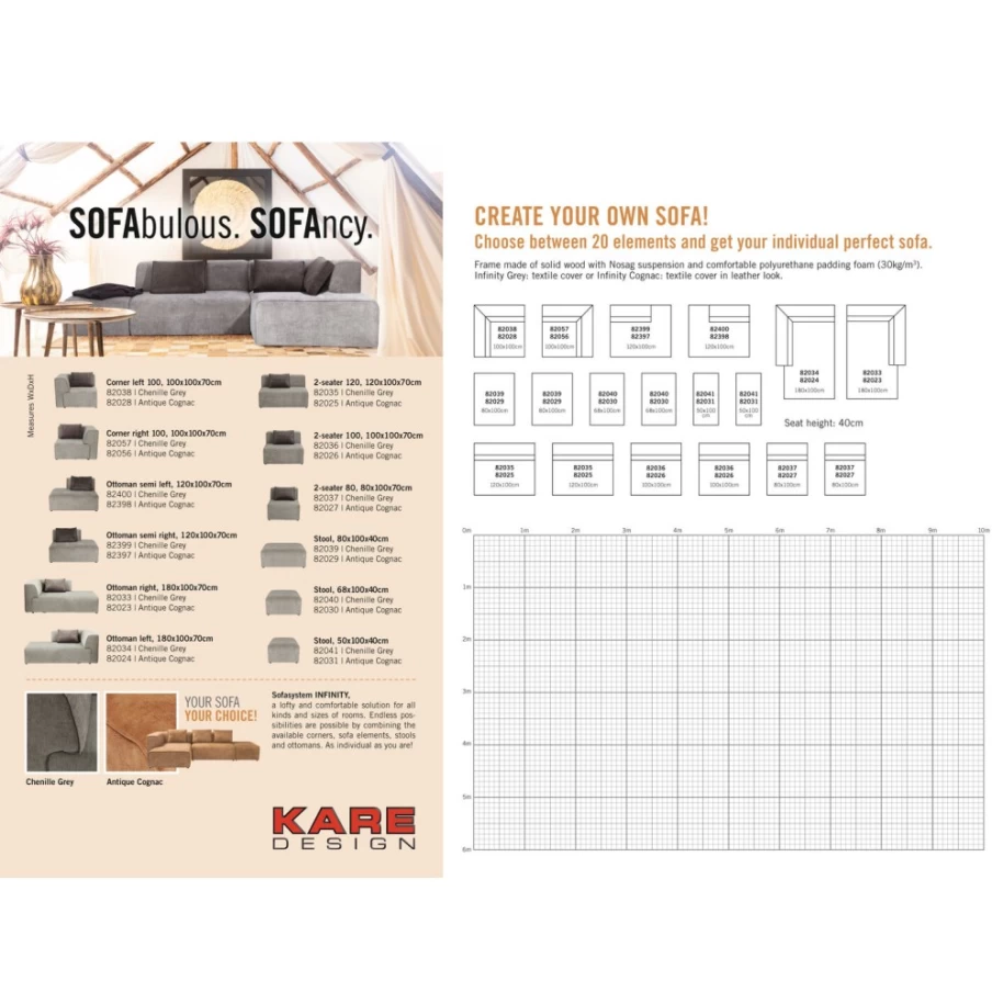 KARE Design Infinity Ottoman Grey Left Sectional Modular Sofa Element