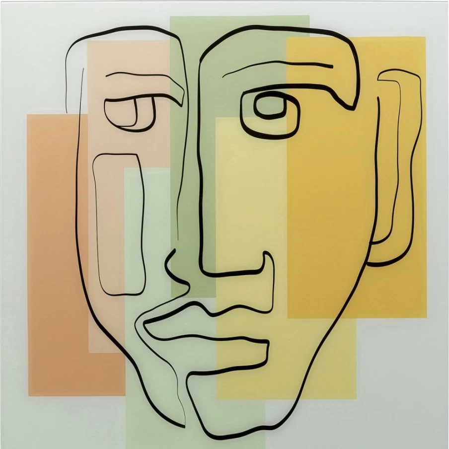 KARE Design Modern Glass Face Art Print - Pastel Abstract Portrait Wall Decor - 100x100cm Square Framed Picture for Home & Office