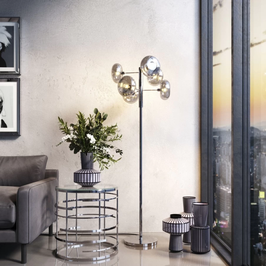 KARE Design Modern Chrome Floor Lamp - 163cm Adjustable Headlight for Living Room & Bedroom