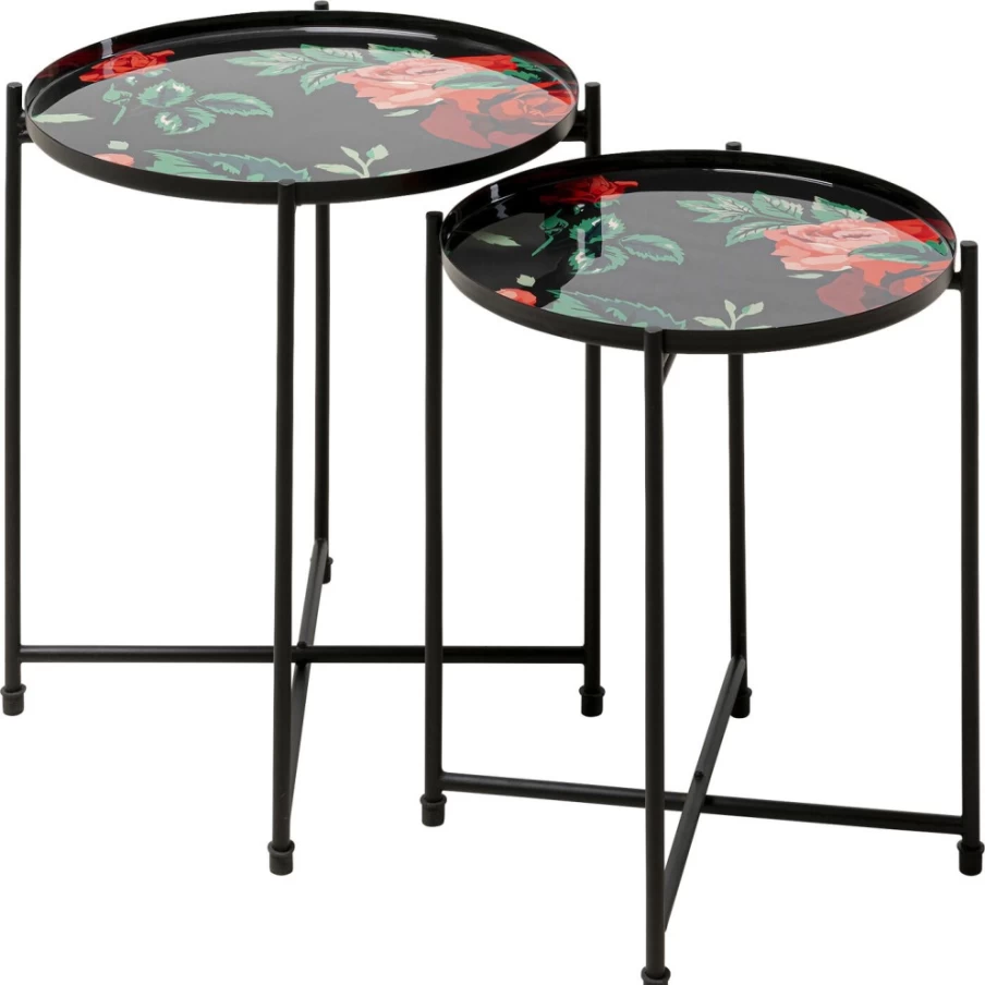 KARE Design Round Side Table Set of 2 - Floral Garden Inspired End Tables for Living Room Decor