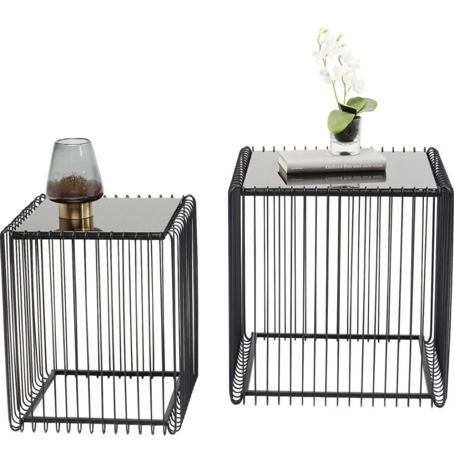 KARE Design Modern Square Wire Side Table - Set of 2 Black Metal End Tables 45x45cm