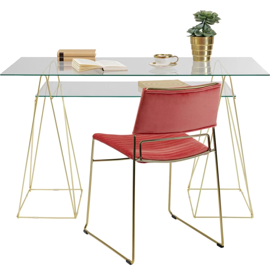 KARE Design Modern Brass Table with 8mm Tempered Glass Top – Polar Matt Finish