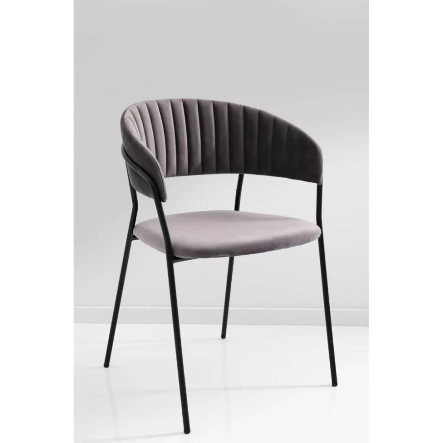 KARE Design Belle Velvet Grey Armchair Set of 2 - Luxurious Upholstered Living Room Chairs with Armrests