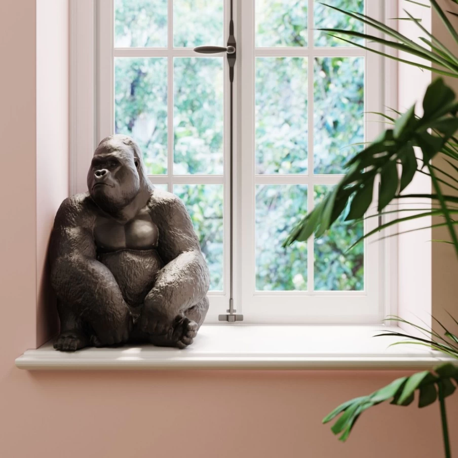 KARE Design Modern XL Black Gorilla Monkey Deco Figurine - 76cm Tall Sculpture for Home Decor