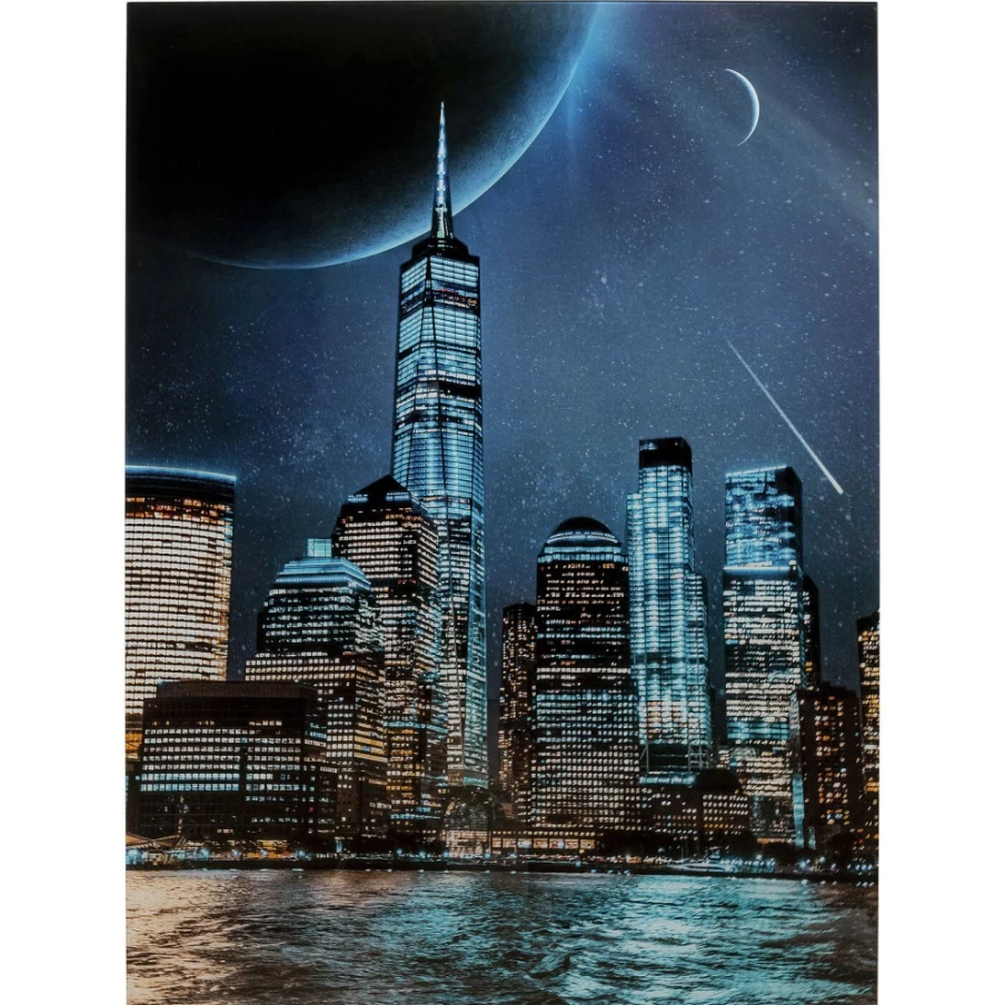 "KARE Design Modern Glass Picture Night Skyline Wall Art - 90x120cm Framed Landscape Decor"