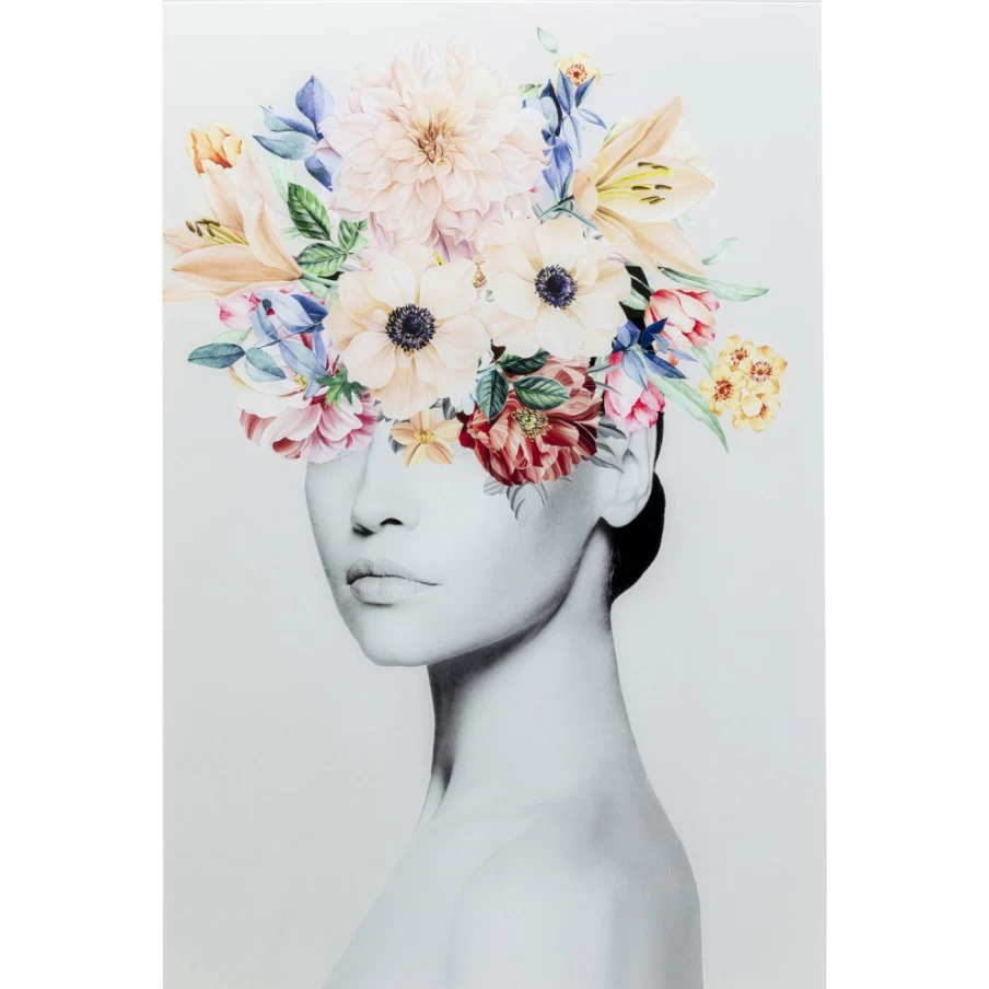 KARE Design Modern Glass Wall Art Picture - Spring Floral Hair Decor 80x120 cm for Home & Office
