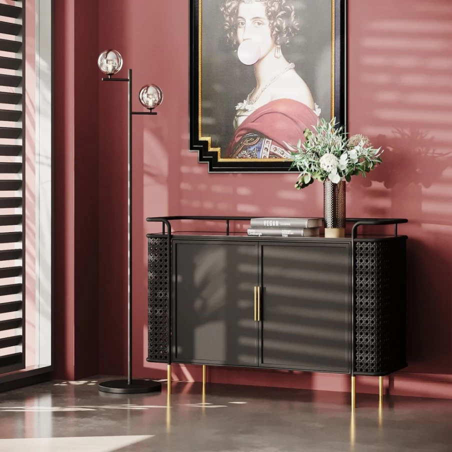 KARE Design Modern Sideboard with Fence Detail, 120cm Wide Storage Cabinet for Living Room