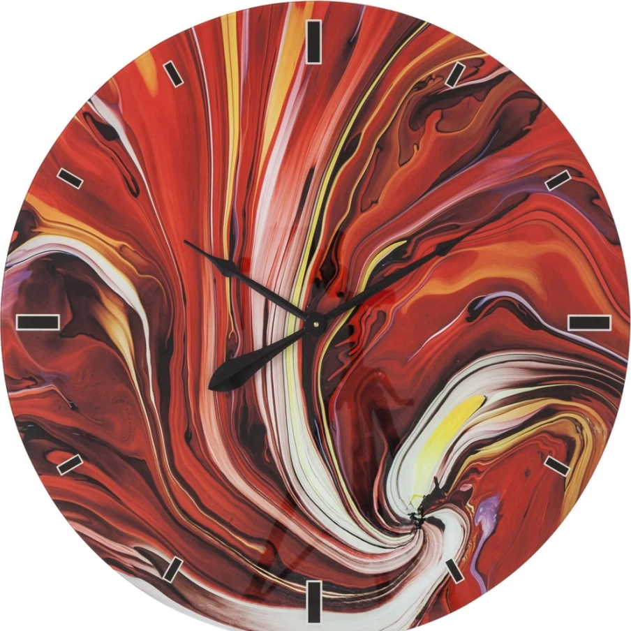 KARE Design Modern Glass Wall Clock - 80cm Chaos Fire Unique Decorative Round Clock for Living Room & Office